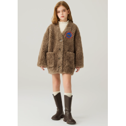 Authentic Brown Energy Goose Tigris Kid's Lamb Short Coat Elite Kids Online for Sale