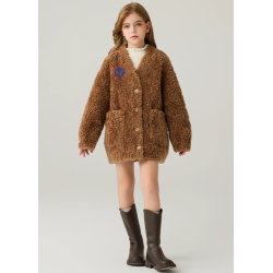 Authentic Brown Energy Goose Tigris Kid's Lamb Short Coat Elite Kids Online for Sale