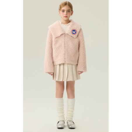Authentic Pink Energy Goose Mink Fur Kid's Lamb Short Coat Elite Kids Online for Sale