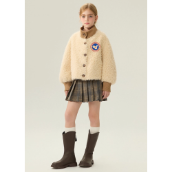 Authentic Beige Energy Goose Fashion Kid's Lamb Short Coat Elite Kids Online for Sale
