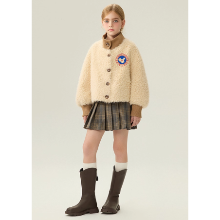 Authentic Beige Energy Goose Fashion Kid's Lamb Short Coat Elite Kids Online for Sale