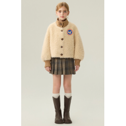 Authentic Beige Energy Goose Fashion Kid's Lamb Short Coat Elite Kids Online for Sale