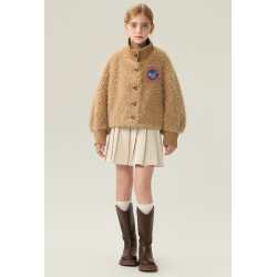 Authentic Beige Energy Goose Fashion Kid's Lamb Short Coat Elite Kids Online for Sale