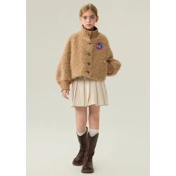 Authentic Beige Energy Goose Fashion Kid's Lamb Short Coat Elite Kids Online for Sale
