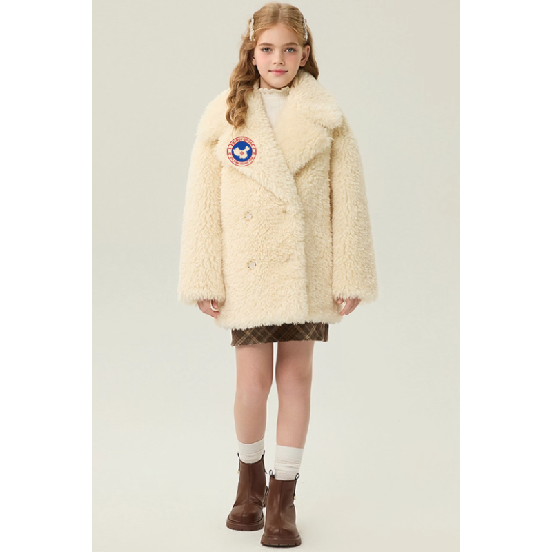 Authentic Light Yellow Energy Goose Suit Collar Kid's Lamb Coat Elite Kids Online for Sale