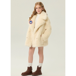 Authentic Light Yellow Energy Goose Suit Collar Kid's Lamb Coat Elite Kids Online for Sale