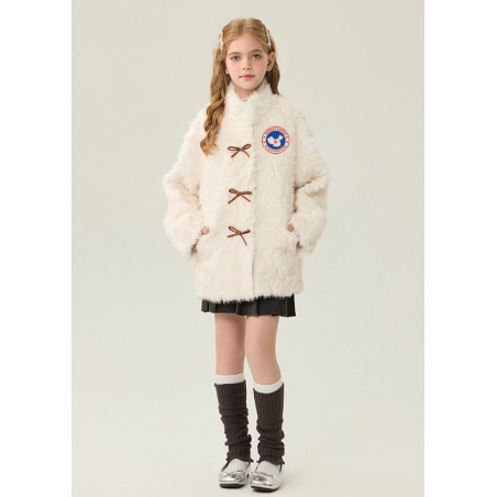 Authentic White Energy Goose Bowknot Kid's Lamb Short Coat Elite Kids Online for Sale