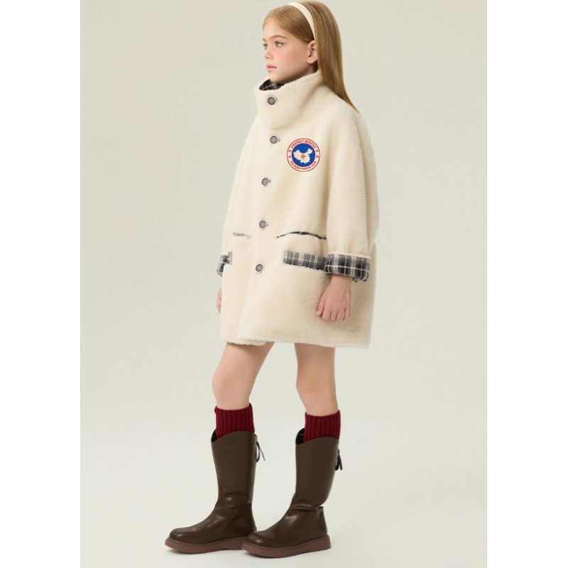 Authentic White Plaid Energy Goose Dual Kid's Lamb Coat Elite Kids Online for Sale