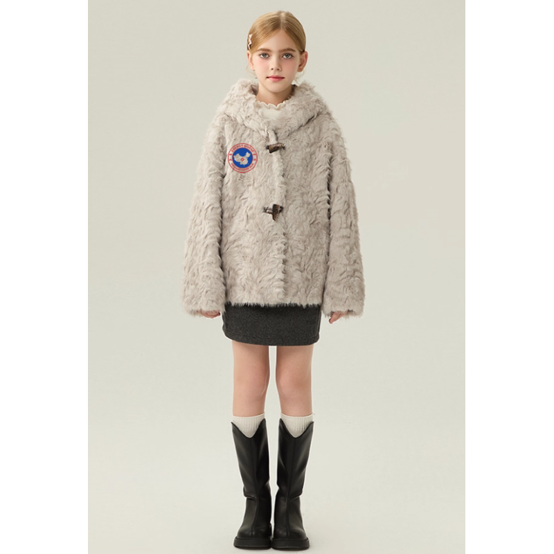 Authentic Light Gray Energy Goose Ox Horn Kid's Lamb Short Coat Elite Kids Online for Sale