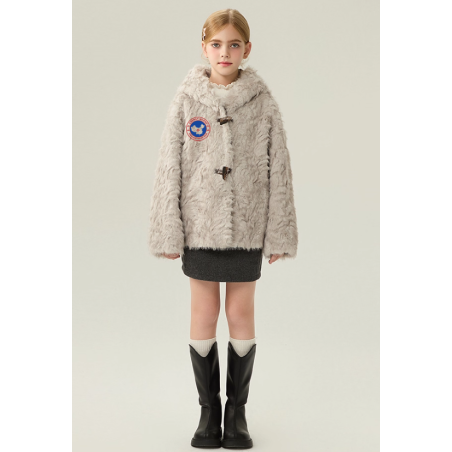 Authentic Light Gray Energy Goose Ox Horn Kid's Lamb Short Coat Elite Kids Online for Sale