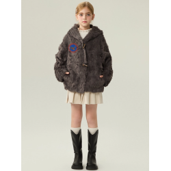 Authentic Light Gray Energy Goose Ox Horn Kid's Lamb Short Coat Elite Kids Online for Sale