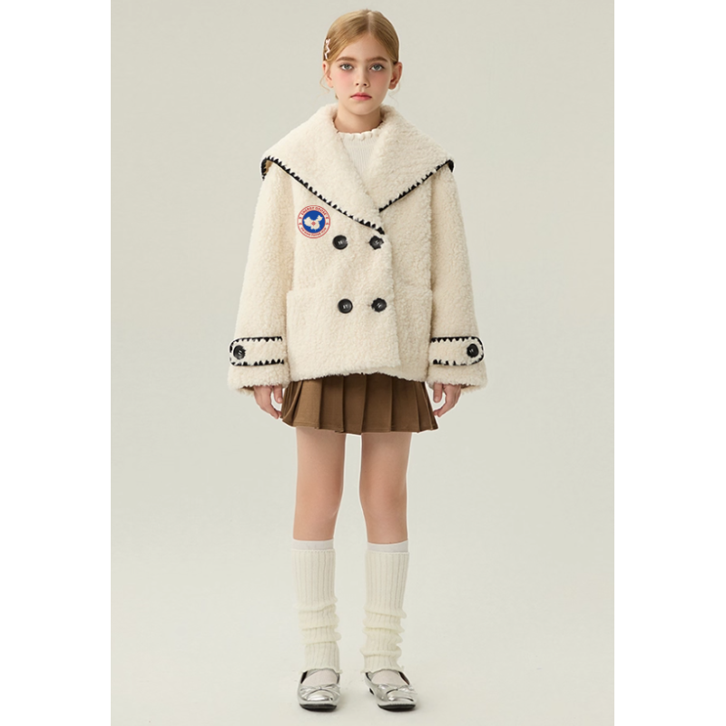 Authentic White Energy Goose Navy Collar Kid's Lamb Short Coat Elite Kids Online for Sale