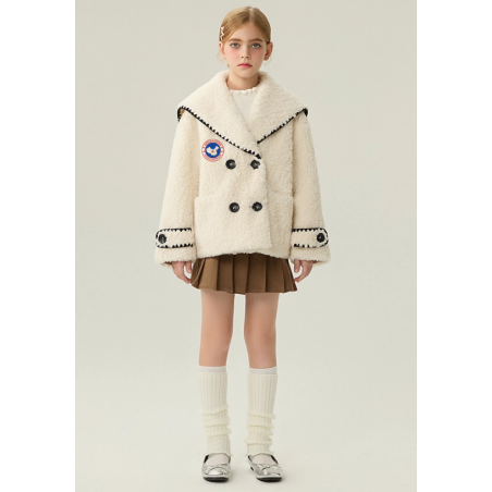 Authentic White Energy Goose Navy Collar Kid's Lamb Short Coat Elite Kids Online for Sale