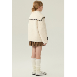 Authentic White Energy Goose Navy Collar Kid's Lamb Short Coat Elite Kids Online for Sale