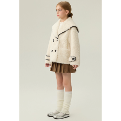 Authentic White Energy Goose Navy Collar Kid's Lamb Short Coat Elite Kids Online for Sale