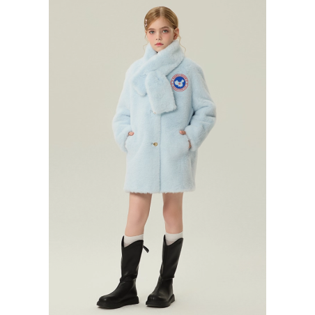 Authentic Light Blue Energy Goose Mink Fox Fur Kid's Lamb Coat Elite Kids Online for Sale