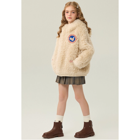 Authentic Apricot Energy Goose Bear Hat Kid's Lamb Short Coat Elite Kids Online for Sale