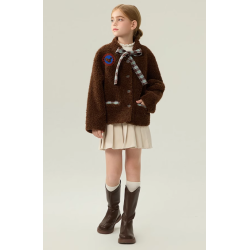 Authentic Chocolate Energy Goose Bowknot Kid's Lamb Short Coat Elite Kids Online for Sale