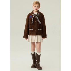 Authentic Chocolate Energy Goose Bowknot Kid's Lamb Short Coat Elite Kids Online for Sale