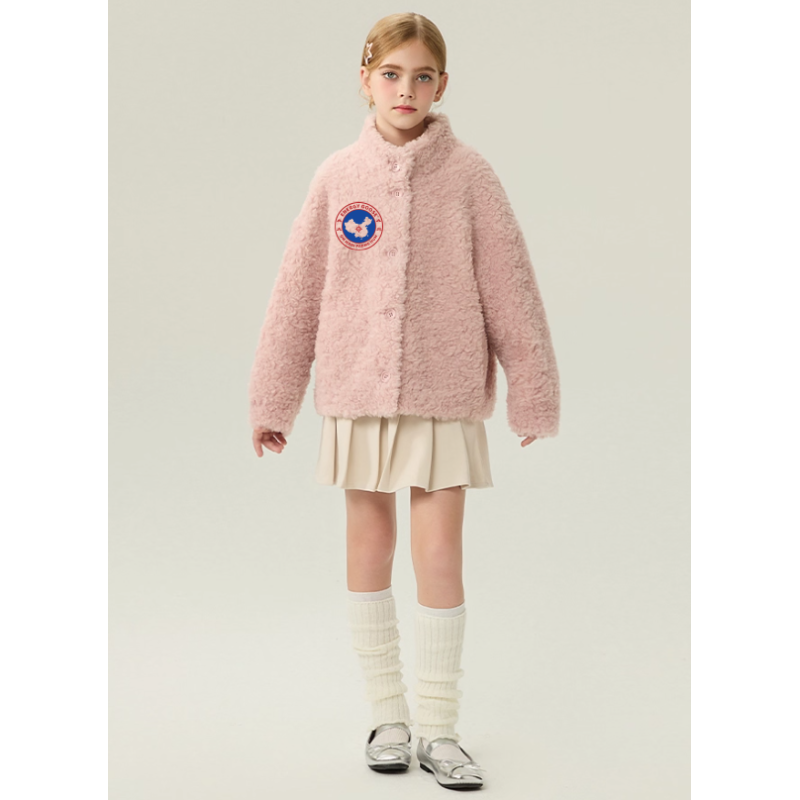 Authentic Pink Energy Goose High Collar Kid's Lamb Short Coat Elite Kids Online for Sale