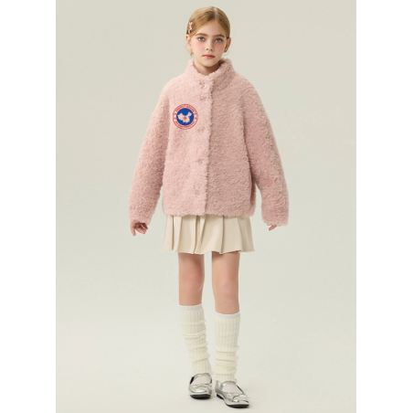 Authentic Pink Energy Goose High Collar Kid's Lamb Short Coat Elite Kids Online for Sale